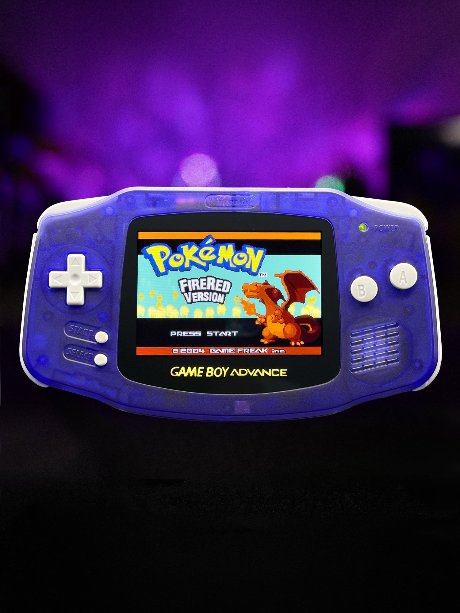 Refurbished Game Boy Advance Atomic Purple with 2025 IPS V5 backlit screen and genuine Nintendo hardware