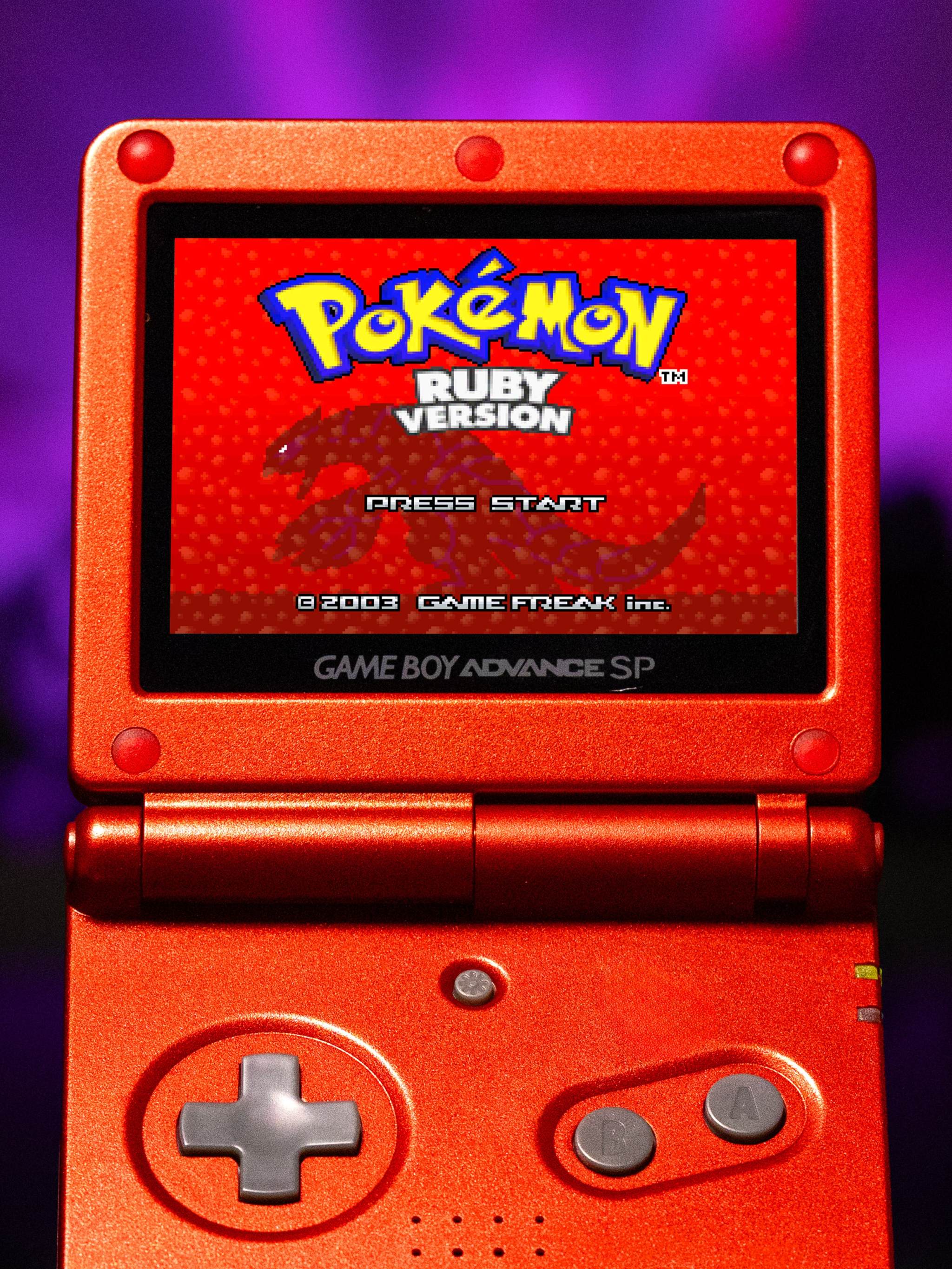 Game Boy Advance SP Groudon Edition with volcanic red shell and IPS V5 backlit screen