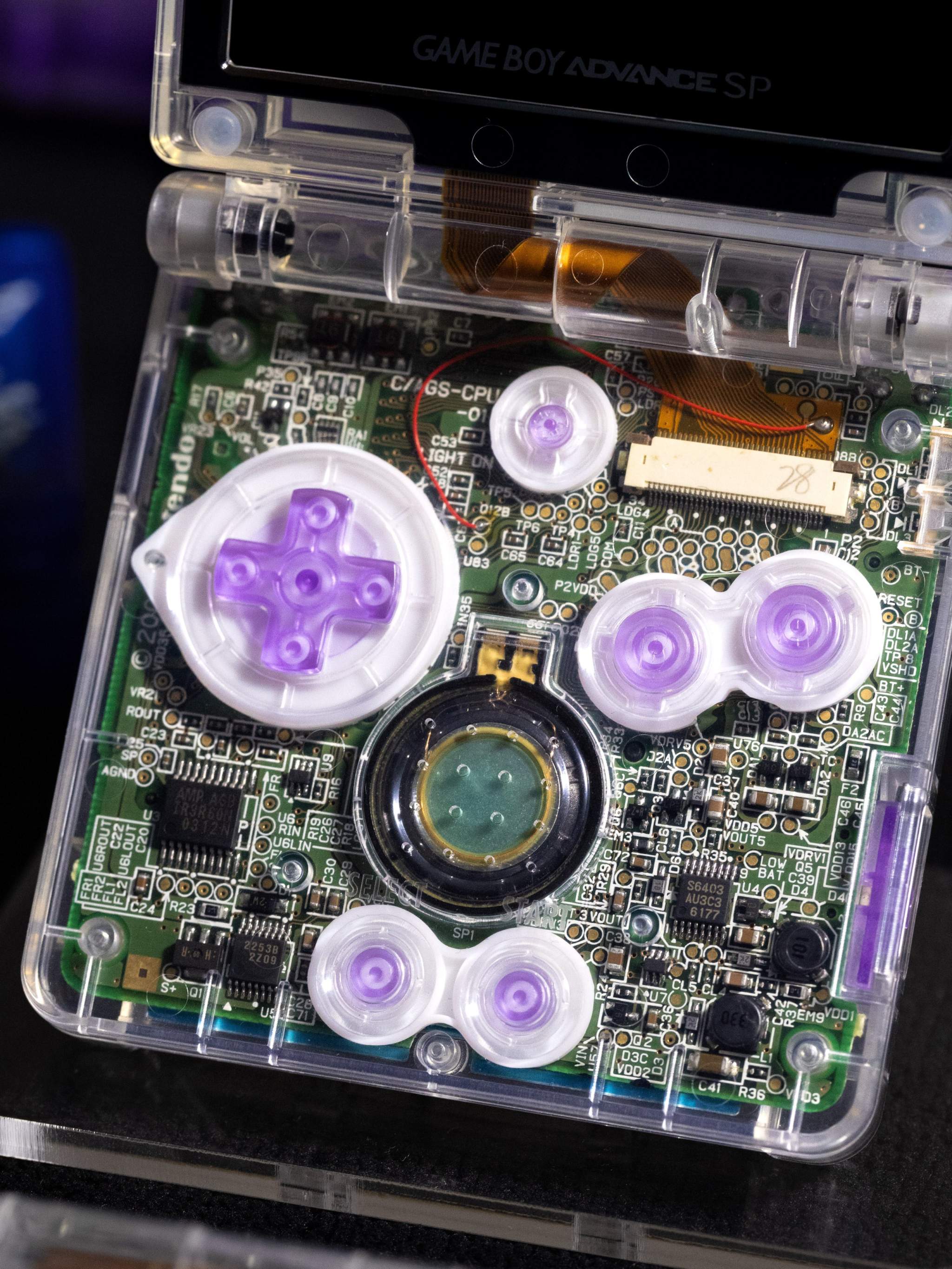 Custom Ancient Mew Game Boy Advance SP with transparent shell and cosmic design