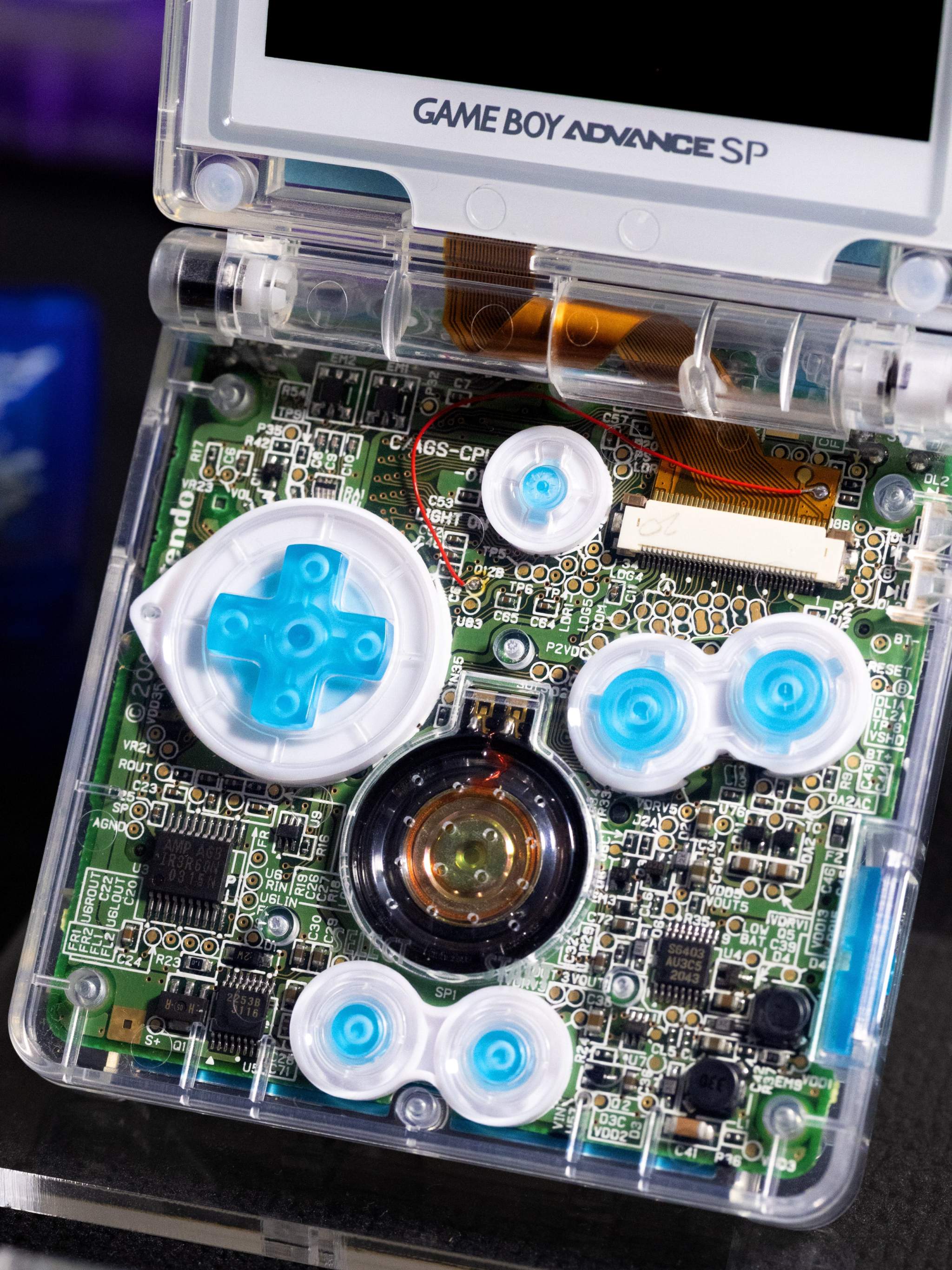 Custom Surfing Pikachu Game Boy Advance SP with transparent shell and IPS V5 backlit display