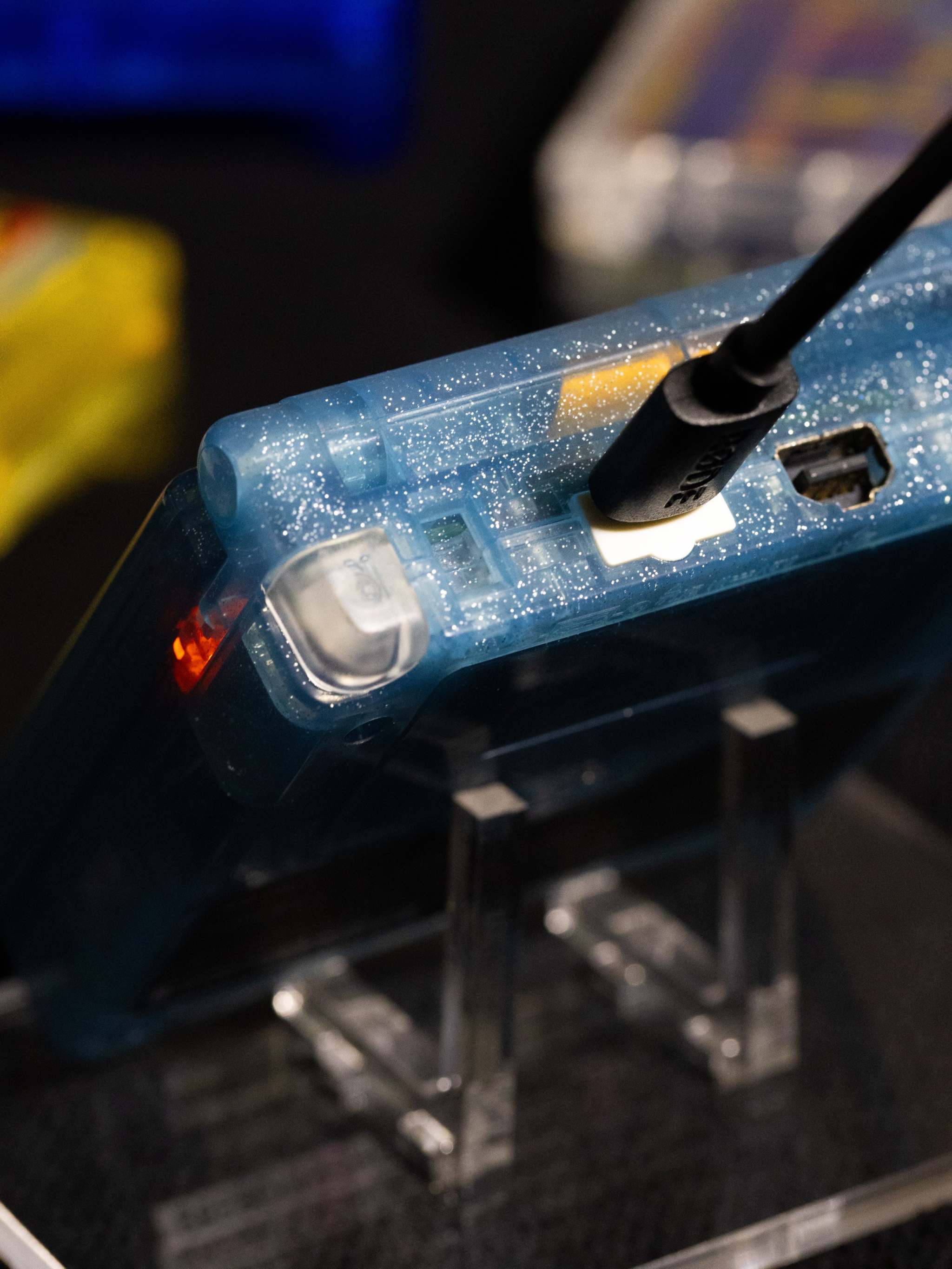 Custom Suicune Pokémon Game Boy Advance SP with transparent blue shell and IPS V5 display