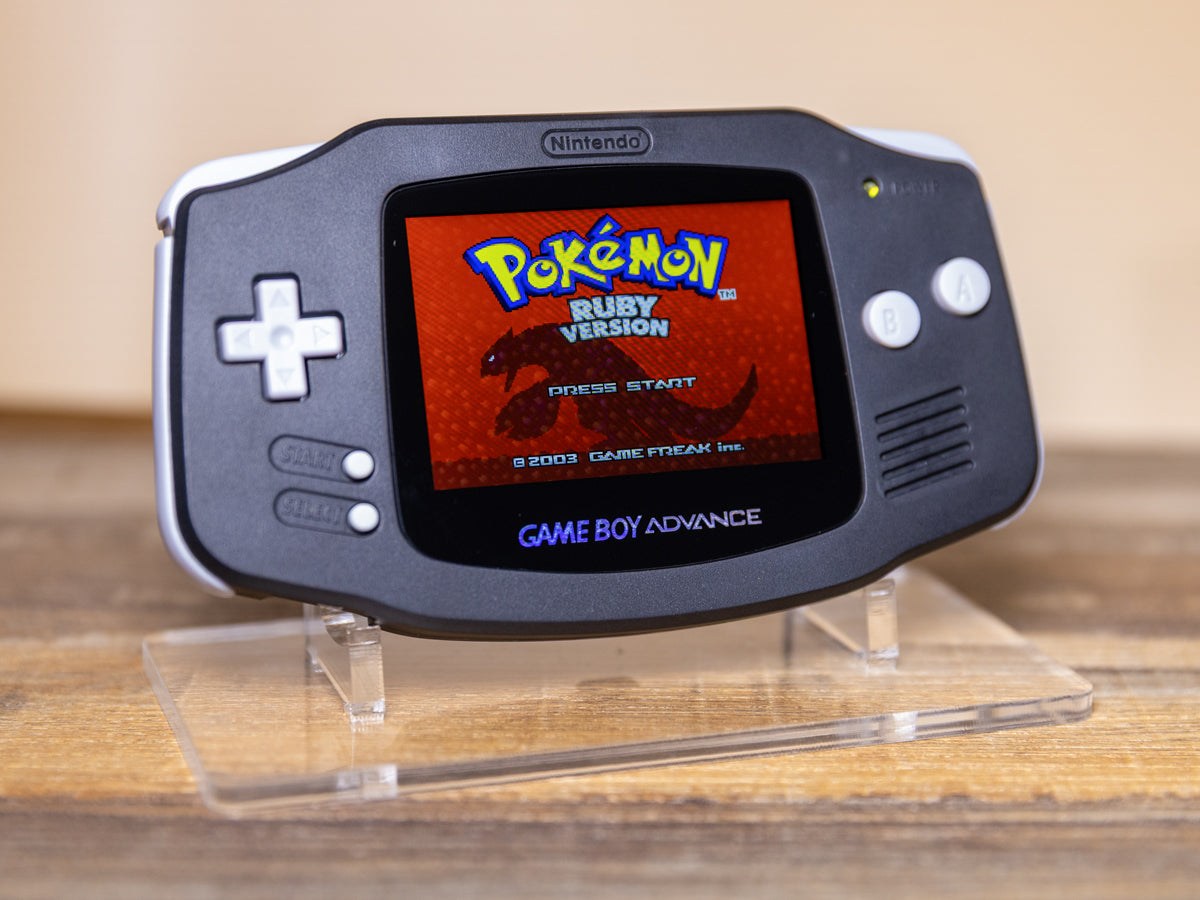 Slate grey refurbished Game Boy Advance with 2025 IPS V5 backlit display and ergonomic design