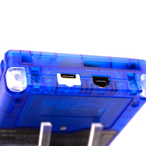 Game Boy Advance SP Blastoise Evolution Edition with blue shell and Pokémon artwork