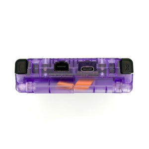 Game Boy Advance SP Gengar Evolution Edition with transparent purple shell and IPS display