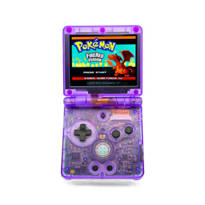 Game Boy Advance SP Gengar Evolution Edition with purple transparent shell and IPS V5 display