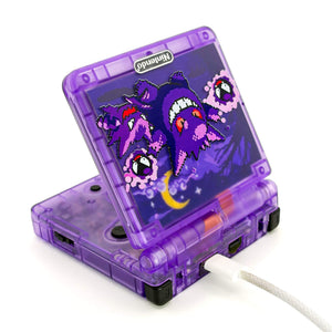 Game Boy Advance SP Gengar Evolution Edition with purple transparent shell