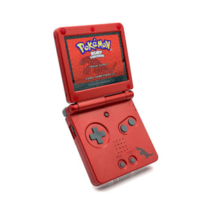Refurbished Game Boy Advance SP Groudon Edition with volcanic red shell and IPS V5 screen