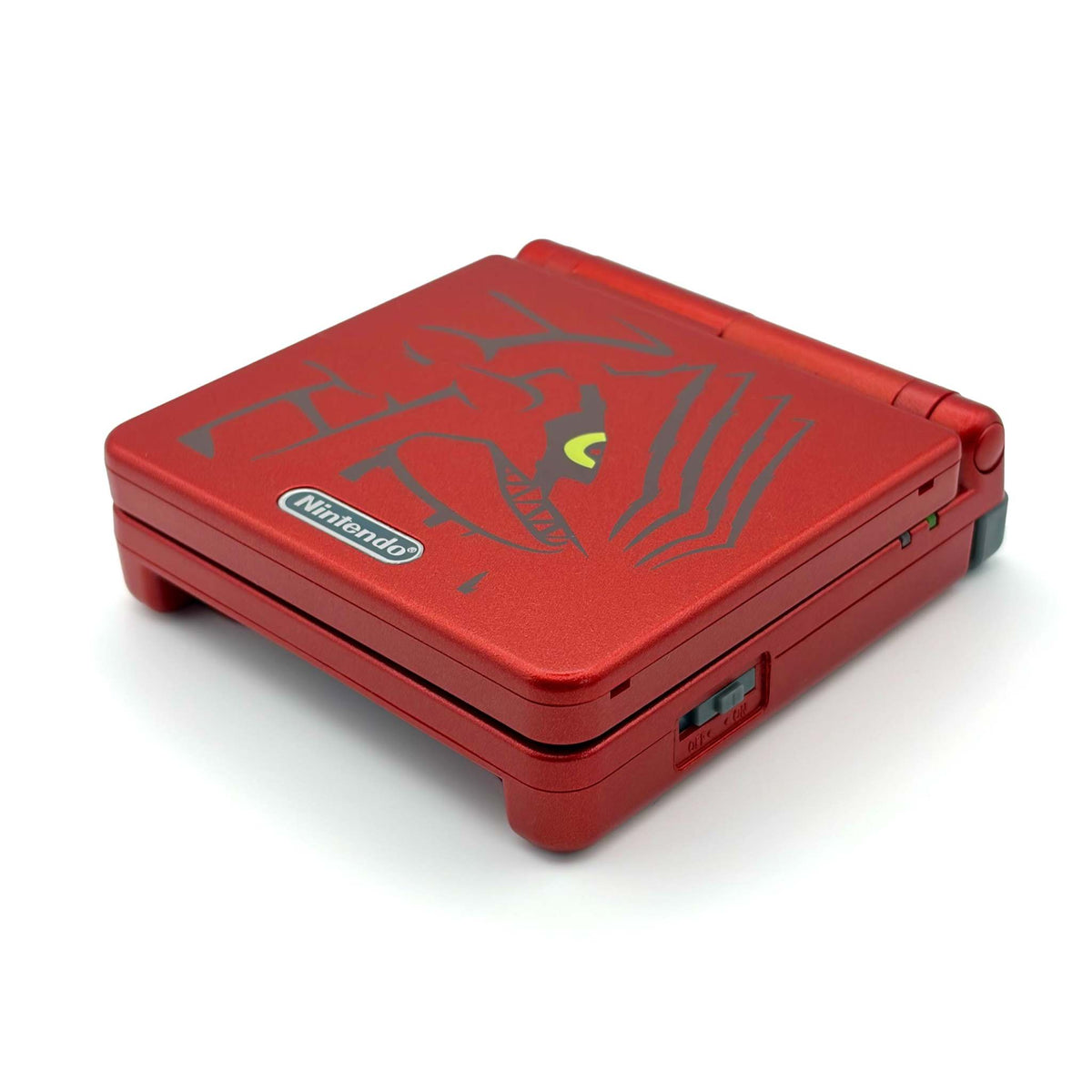Game Boy Advance SP Groudon Edition with volcanic red shell and IPS V5 screen