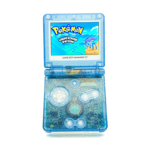 Game Boy Advance SP Liquid Crystal Edition with transparent blue glitter shell