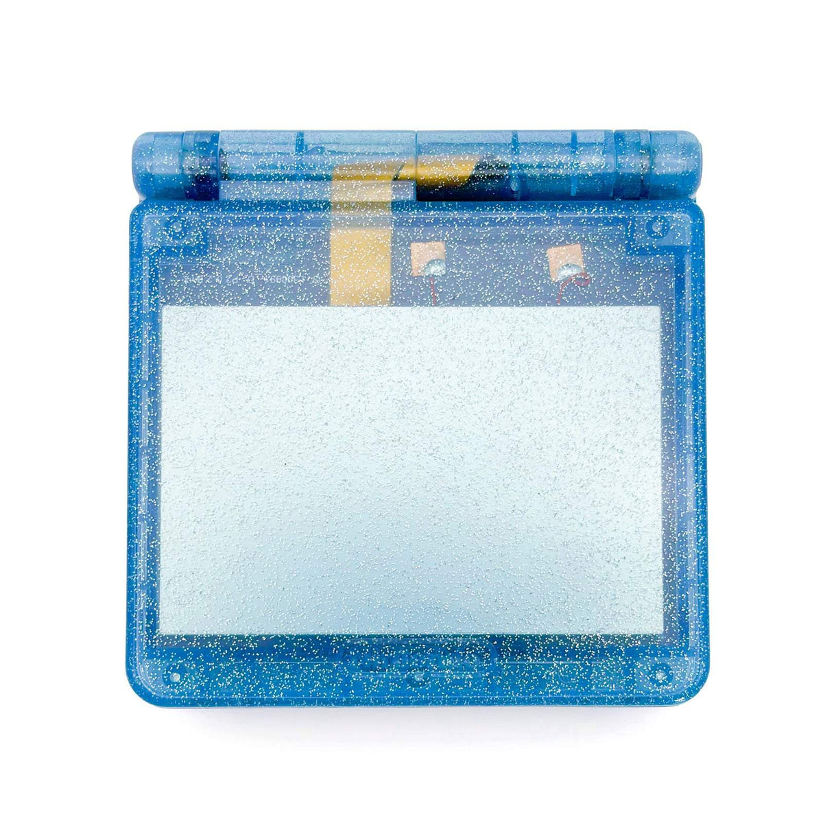 Game Boy Advance SP Liquid Crystal Edition with transparent blue glitter shell