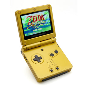 Game Boy Advance SP Majora's Mask Edition with gold shell and IPS V5 display