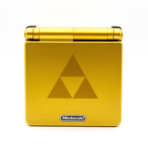 Game Boy Advance SP Zelda Triforce Edition with gold shell and IPS V5 screen