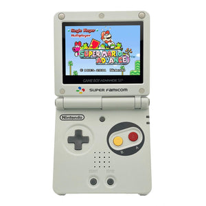 Gameboy Advance SP Super Famicom Edition console with grey shell and colored buttons
