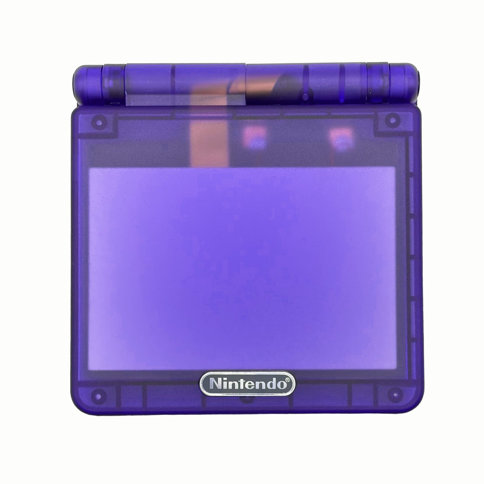 Transparent Purple Game Boy Advance SP handheld console with IPS V5 backlit display
