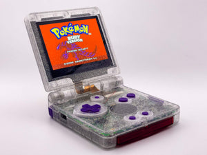 Refurbished Game Boy Advance SP Crystal Clear Glitter Edition with purple buttons