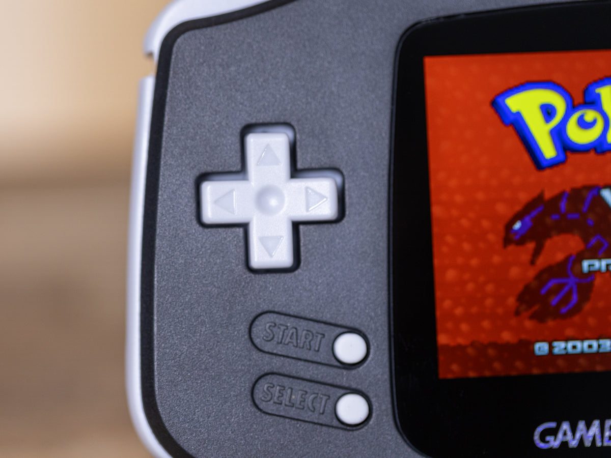 Refurbished black grey Game Boy Advance with 2025 IPS V5 backlit screen and ergonomic design
