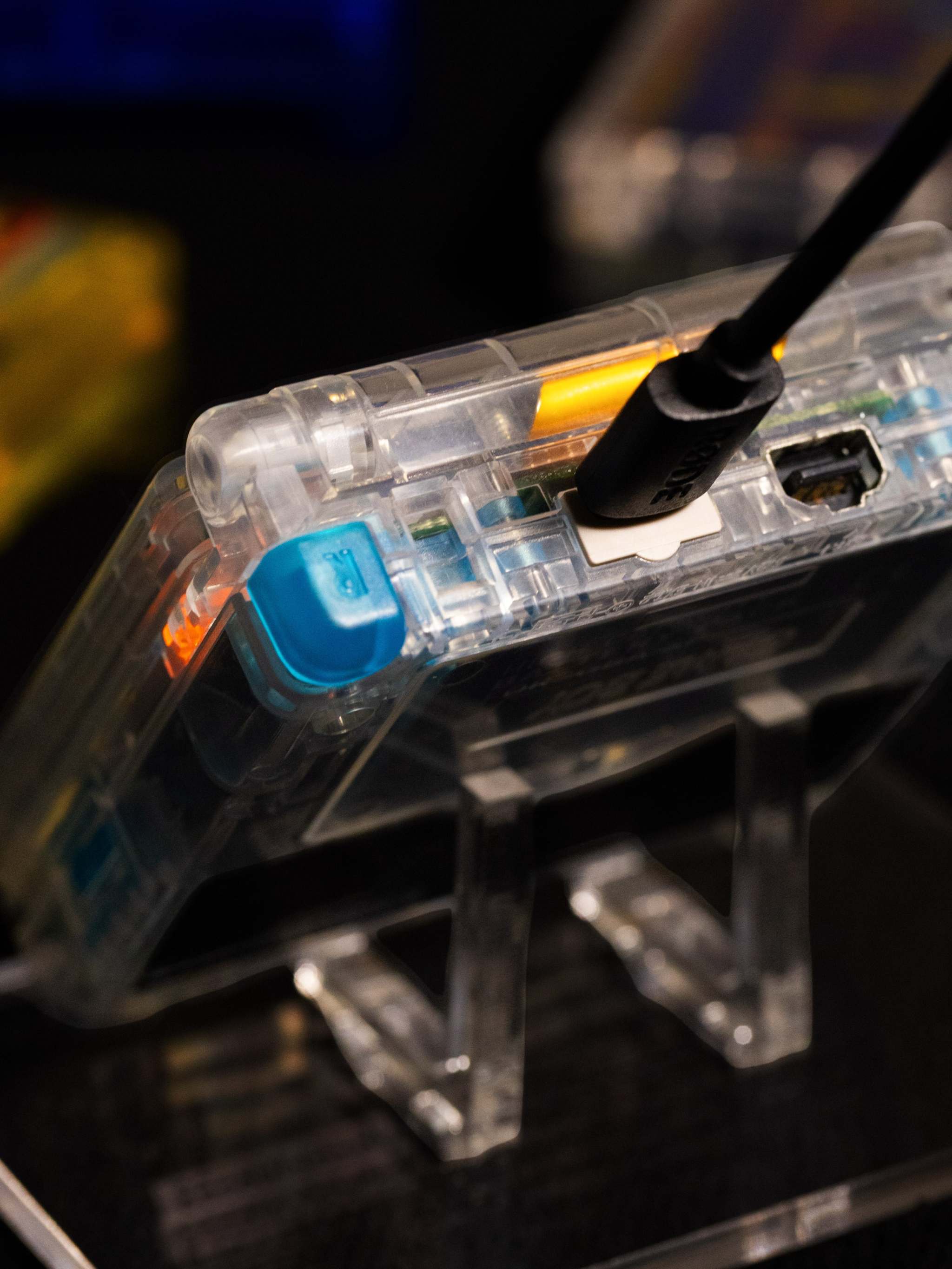 Custom transparent Surfing Pikachu Game Boy Advance SP with IPS V5 backlit display and pixel art design