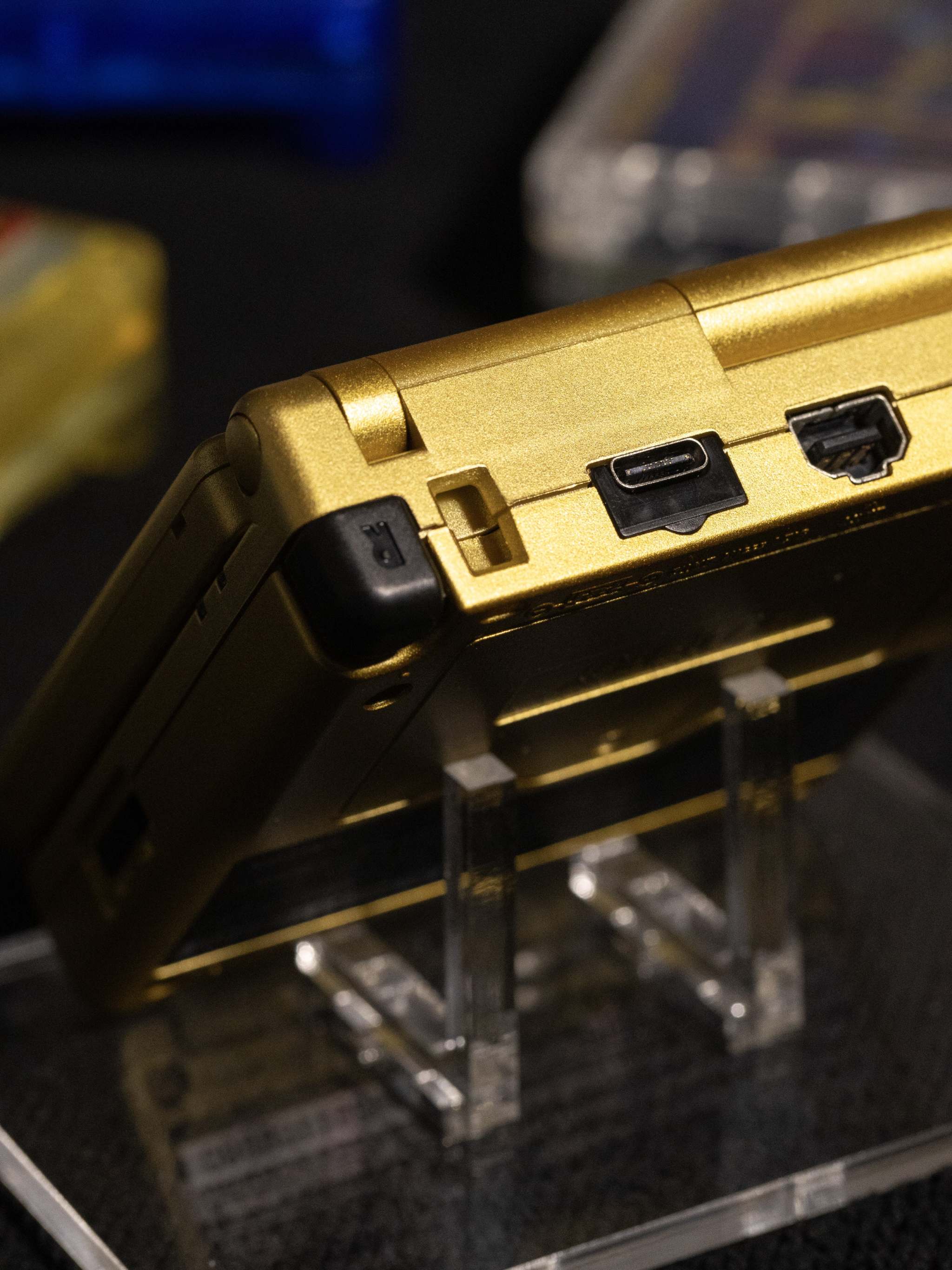 Game Boy Advance SP Zelda Triforce Edition with gold shell and IPS V5 backlit screen