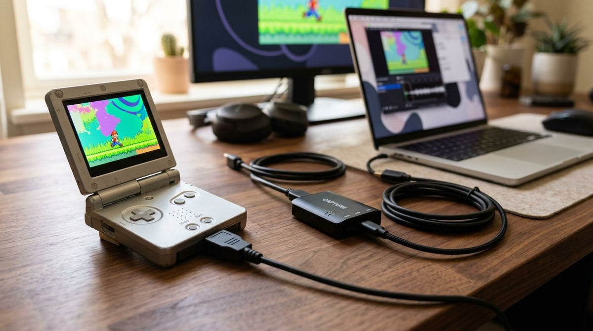 Connecting a Game Boy Advance SP to a capture card for recording