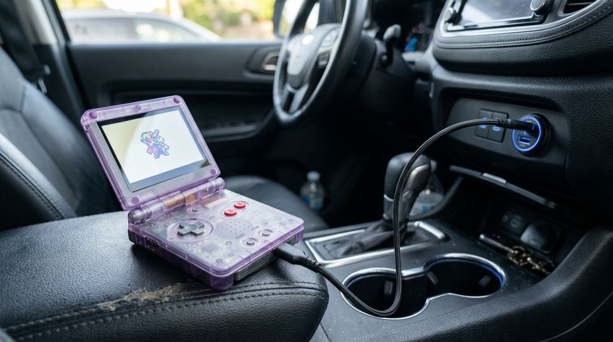 Charging a modded Game Boy Advance SP from a car USB-C port
