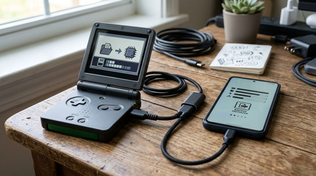 Backing up Game Boy Advance SP saves to a mobile phone via link cable adapter