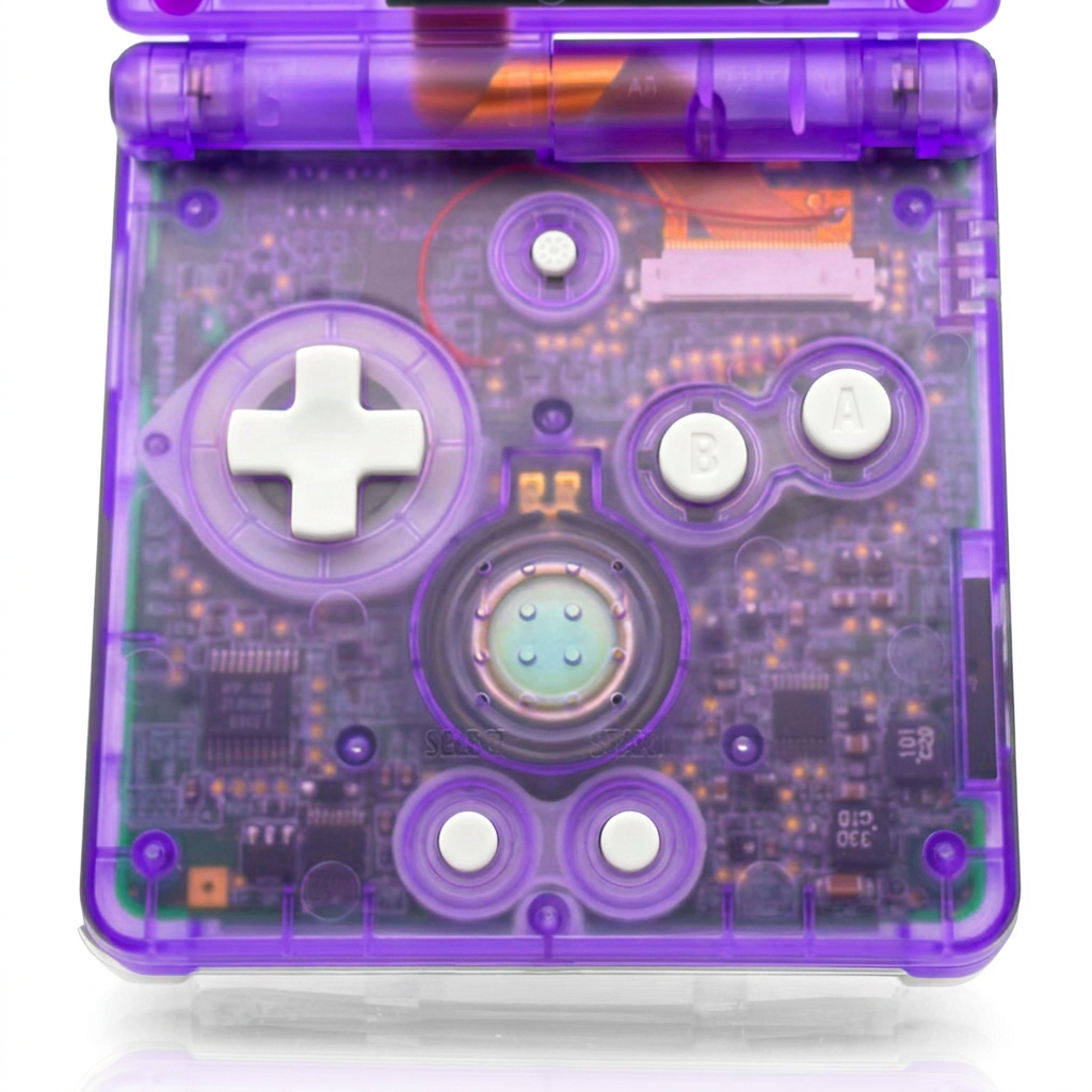 Game Boy Advance SP Mewtwo Edition with Cerulean Cave artwork and IPS V5 display