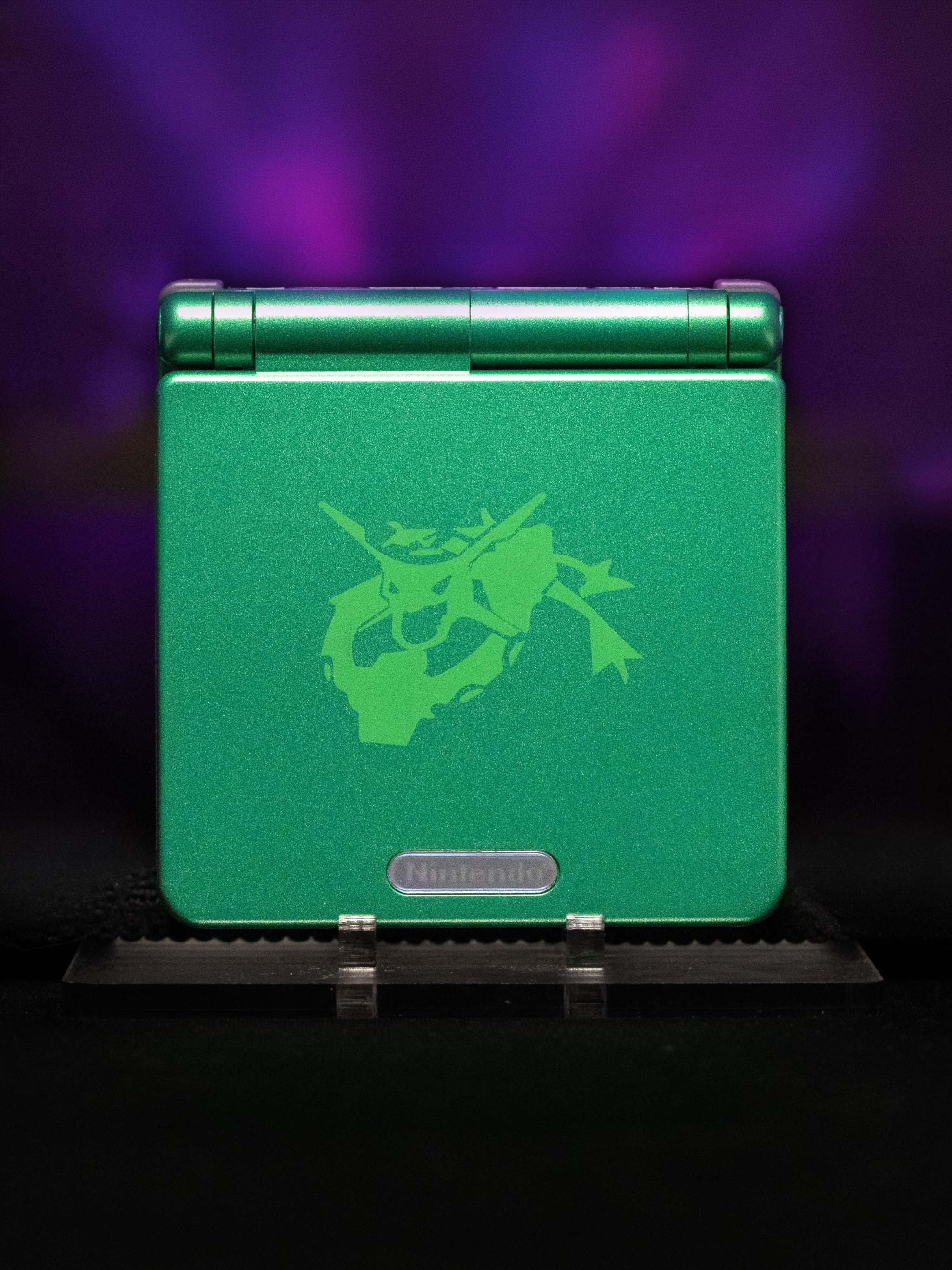 Custom Game Boy Advance SP Rayquaza Edition with IPS V5 backlit display and genuine Nintendo motherboard