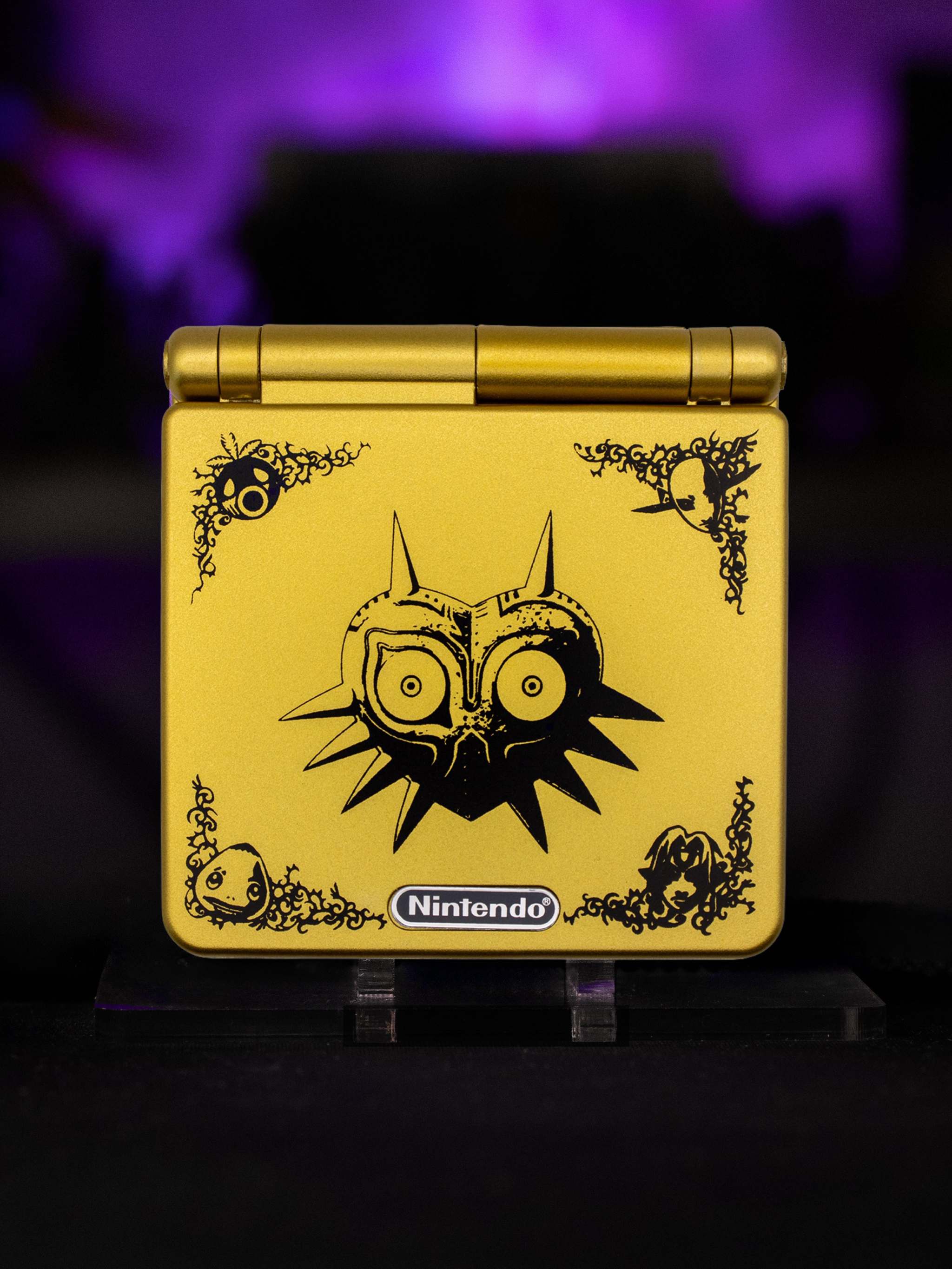 Game Boy Advance SP Majora's Mask Edition with gold shell and IPS V5 backlit screen