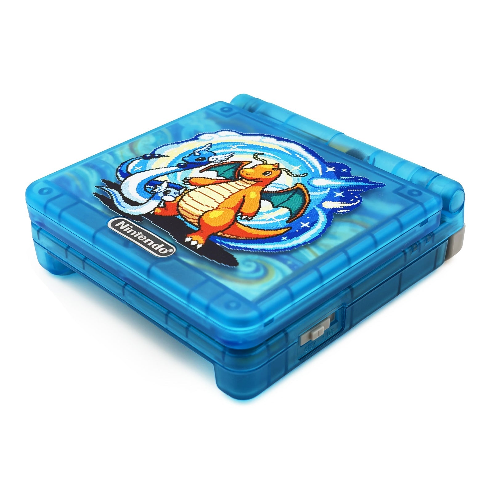 Game Boy Advance SP Dragonite Edition with IPS V5 display and custom Dratini evolution artwork
