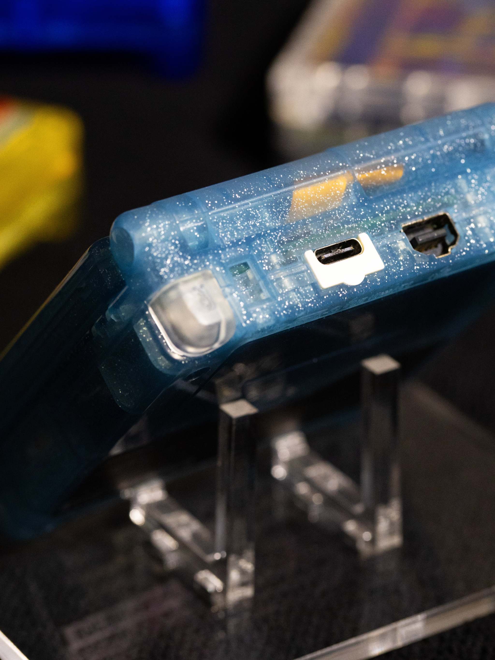 Custom Suicune Pokémon Game Boy Advance SP with transparent blue shell and IPS V5 display