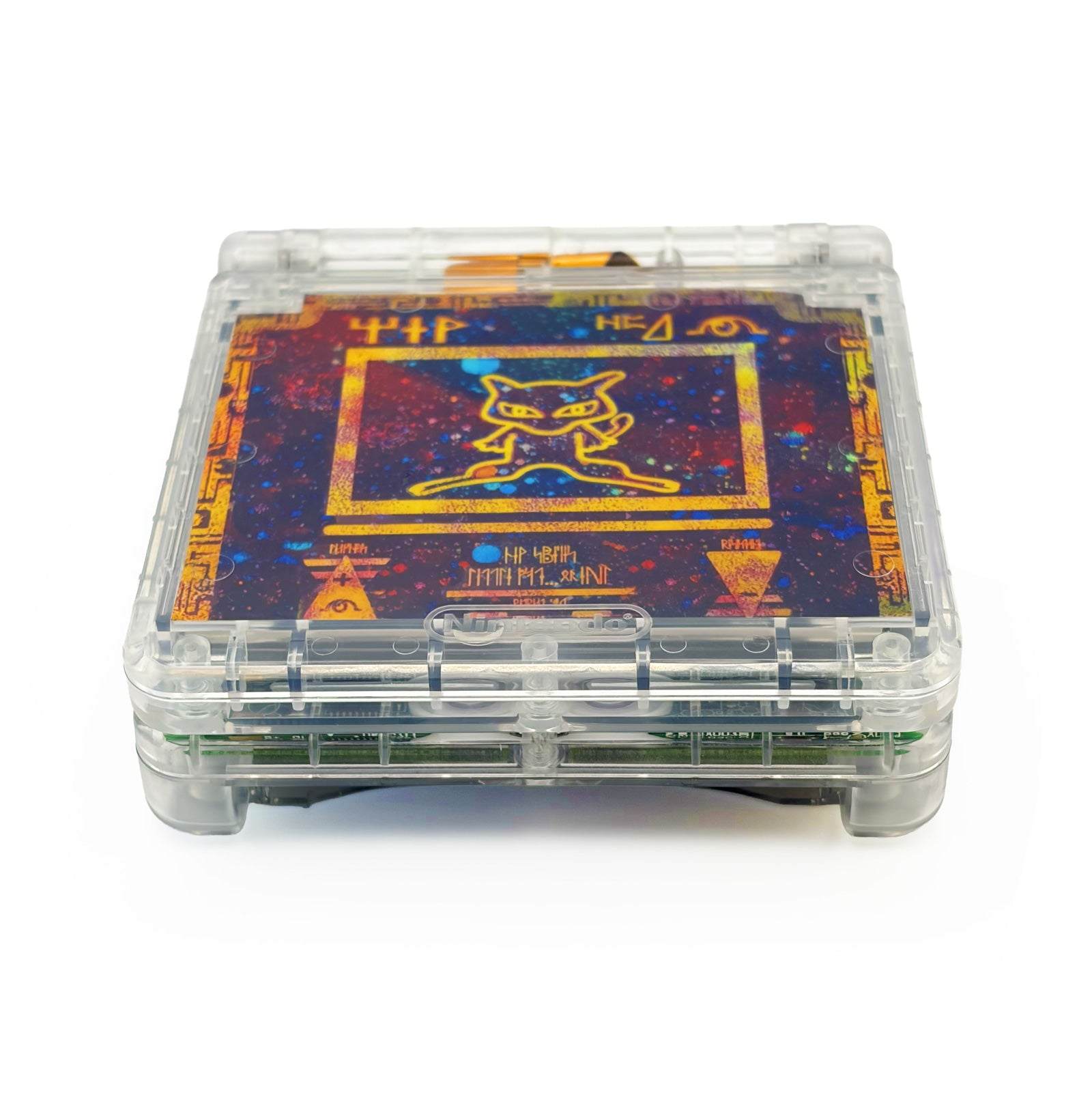 Ancient Mew Game Boy Advance SP console with cosmic design and IPS V5 display