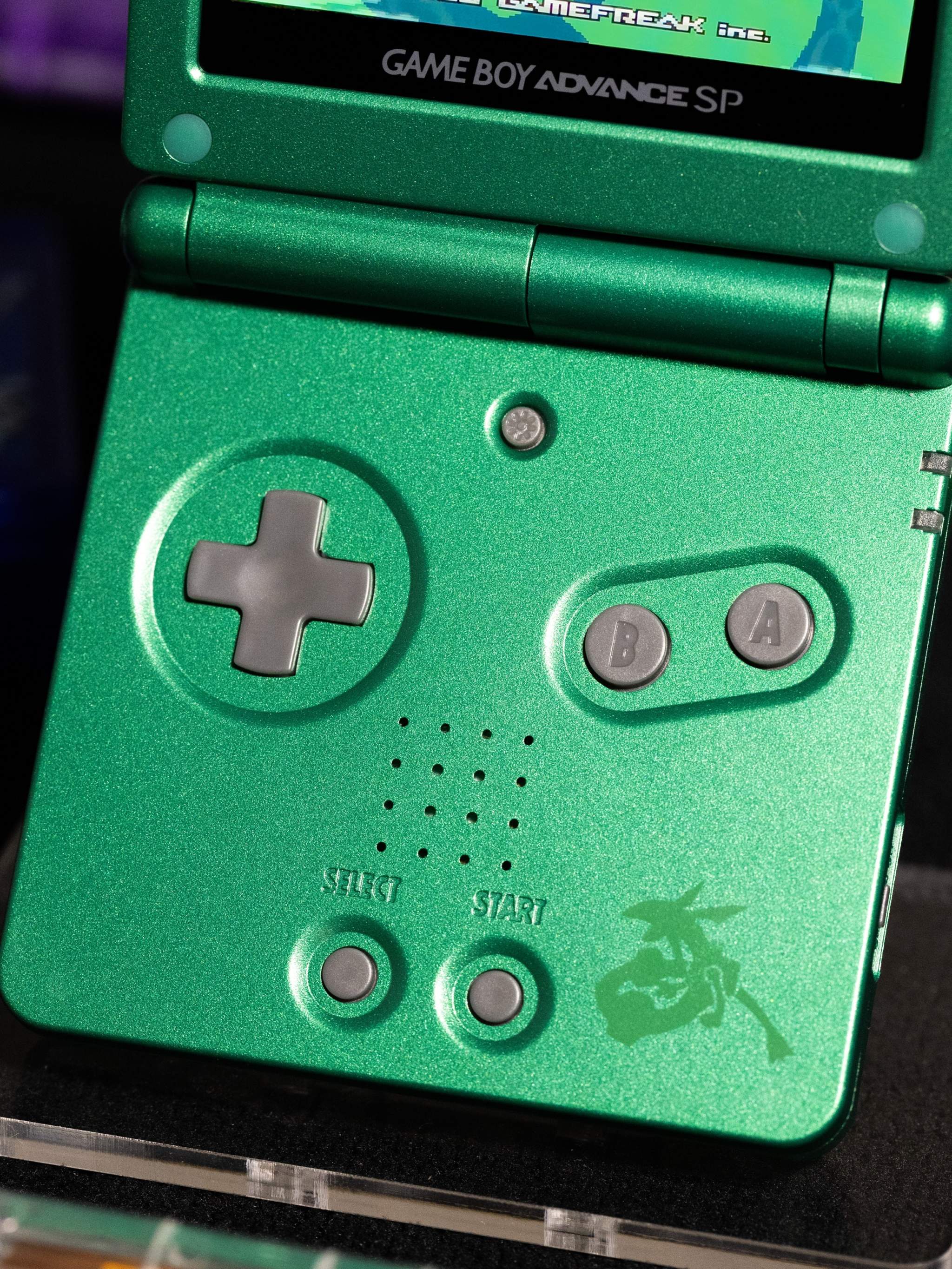 Custom Game Boy Advance SP Rayquaza Edition with IPS V5 backlit display and genuine Nintendo hardware