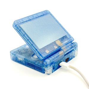 Transparent blue Game Boy Advance SP Liquid Crystal Edition with glitter-filled shell