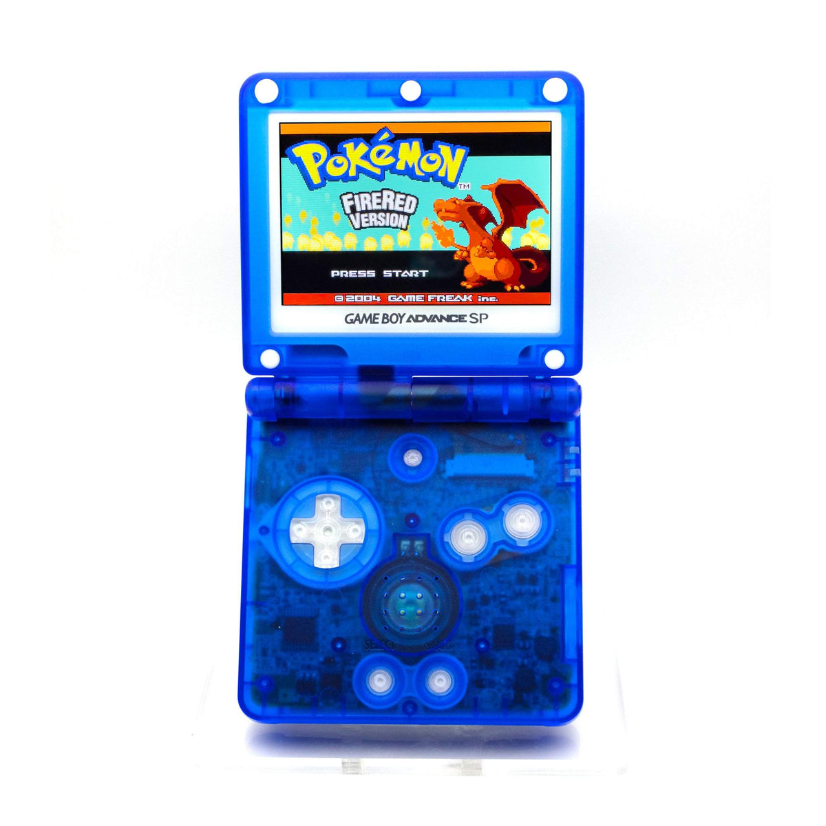 Game Boy Advance SP Blastoise Edition with blue shell and Pokémon artwork