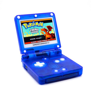 Game Boy Advance SP Blastoise Evolution Edition console with blue shell and Pokémon artwork