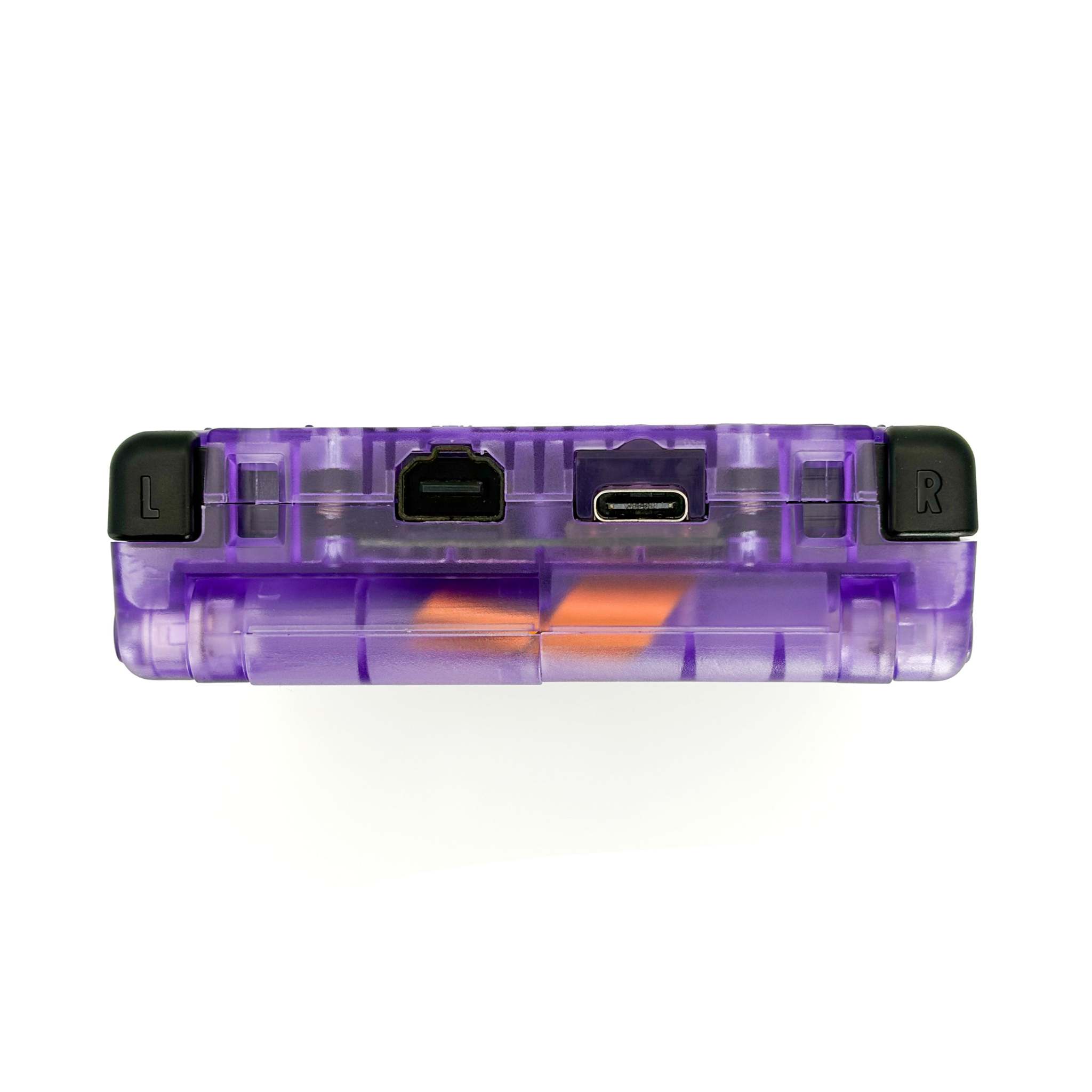 Game Boy Advance SP Gengar Evolution Edition with transparent purple shell and IPS display