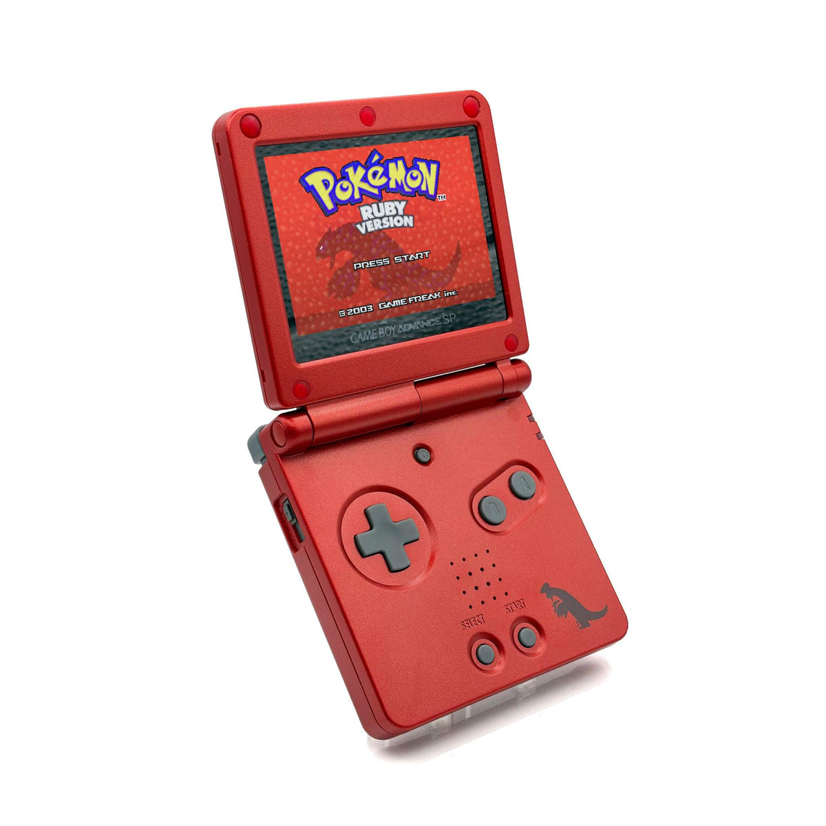 Refurbished Game Boy Advance SP Groudon Edition with volcanic red shell and IPS V5 screen