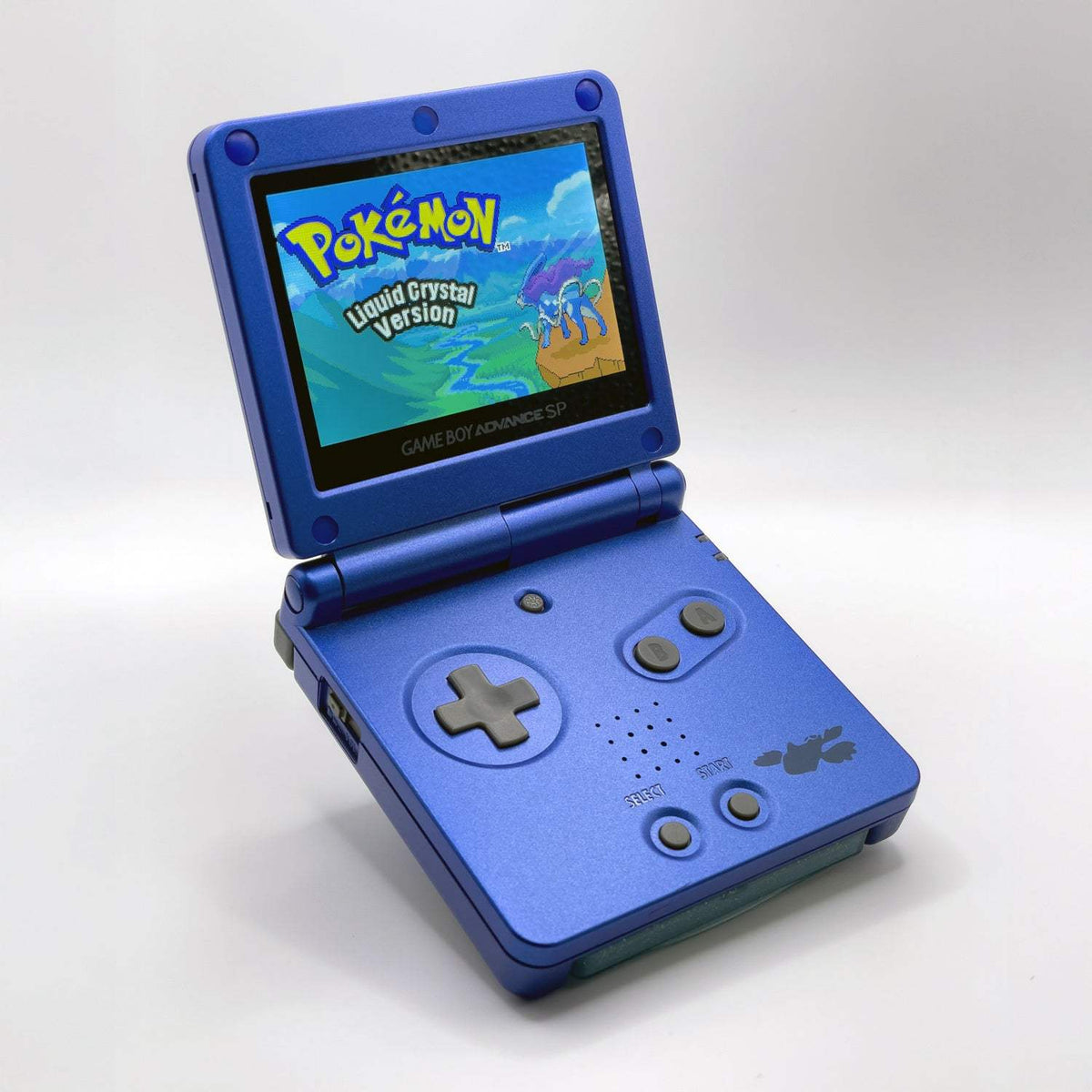 Refurbished Game Boy Advance SP Kyogre Edition with ocean blue shell and IPS V5 screen