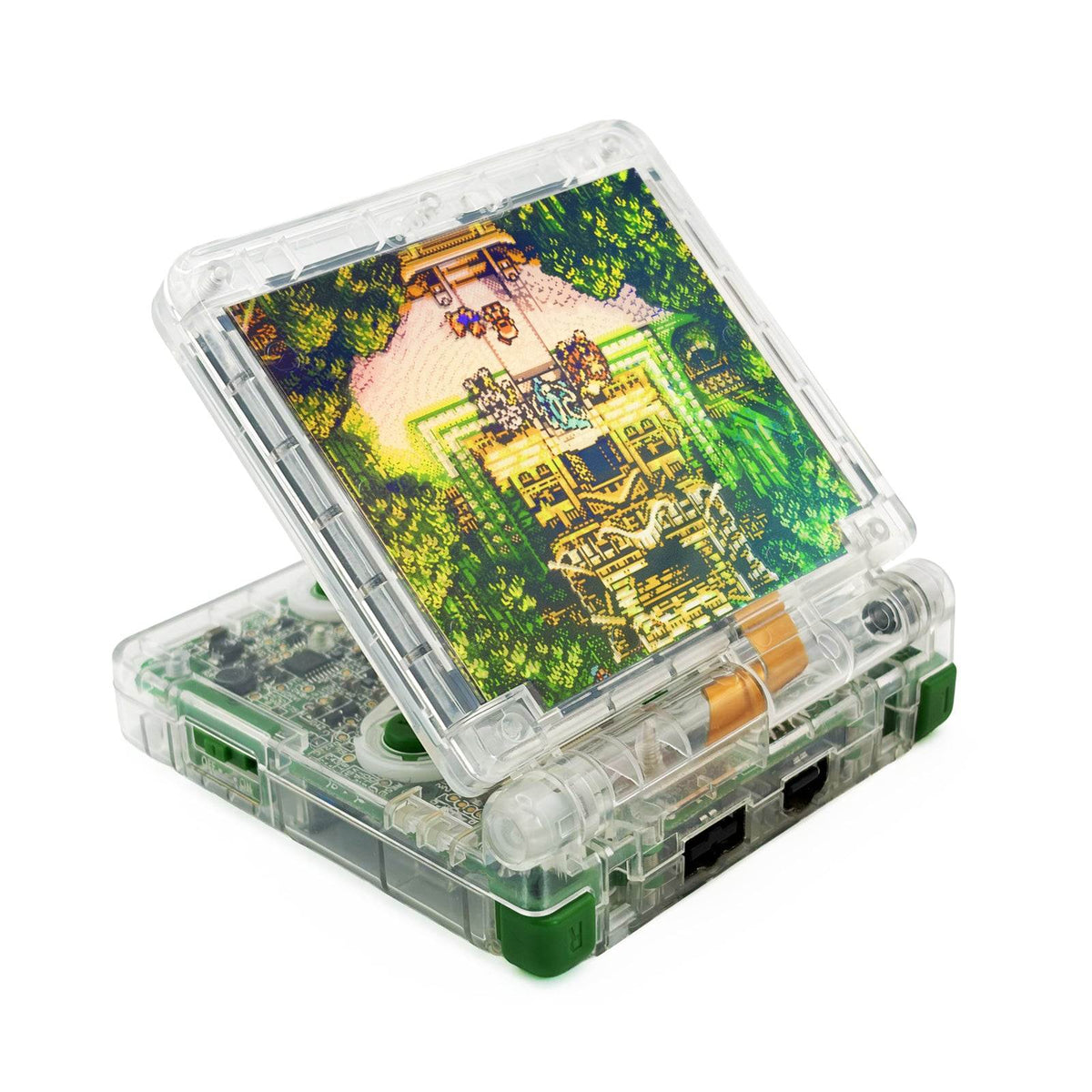 Game Boy Advance SP Legendary Beasts Edition with Johto-inspired artwork and IPS V5 display