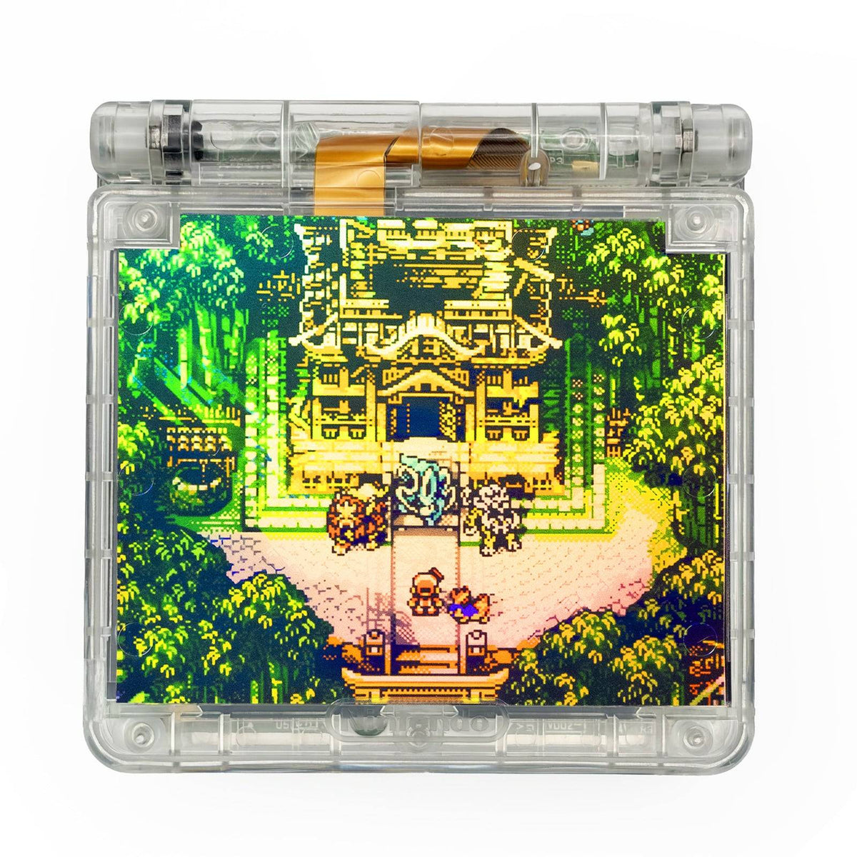 Game Boy Advance SP Legendary Beasts Edition with Johto-inspired artwork and IPS V5 screen