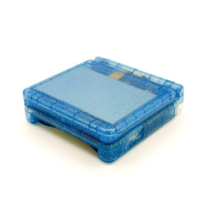 Game Boy Advance SP Liquid Crystal Edition with transparent blue shell and IPS display