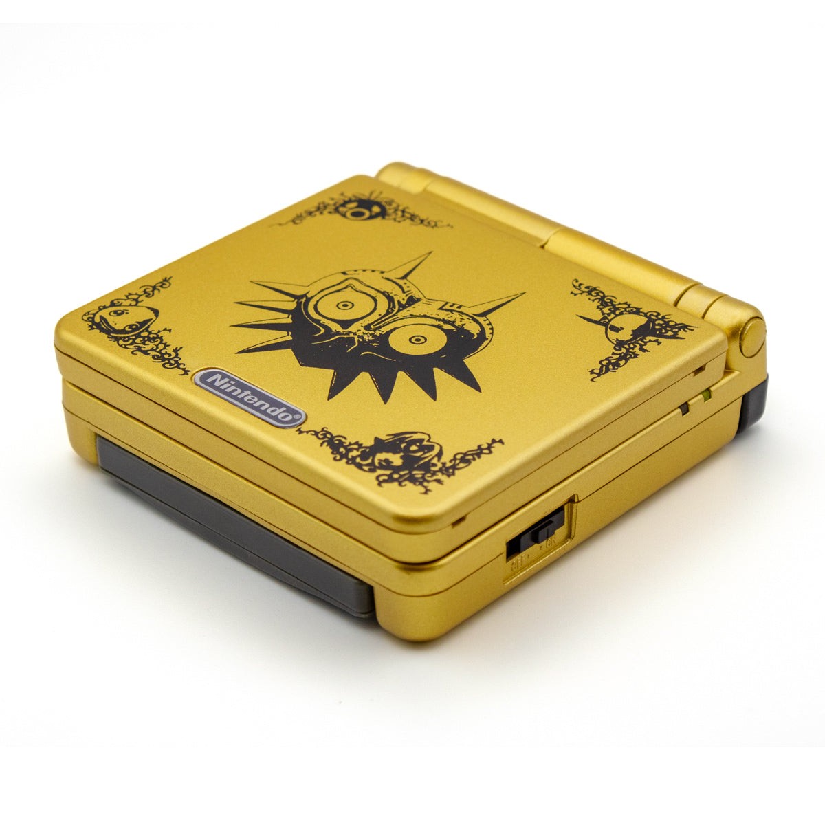 Game Boy Advance SP Majora's Mask Edition with gold shell and IPS V5 screen
