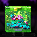 Game Boy Advance SP Venusaur Edition with green shell and Pokémon artwork