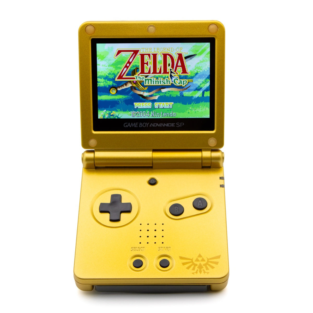 Game Boy Advance SP Zelda Triforce Edition gold shell with IPS V5 screen