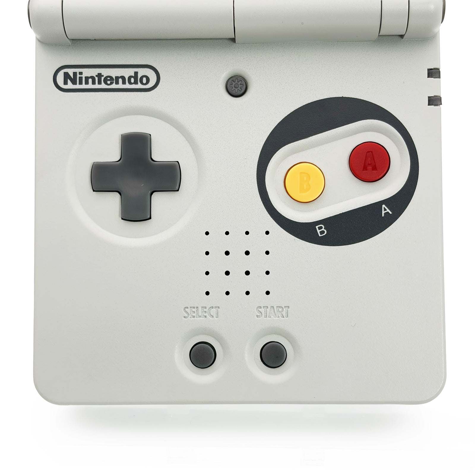 Gameboy Advance SP Super Famicom Edition with grey shell and colored buttons