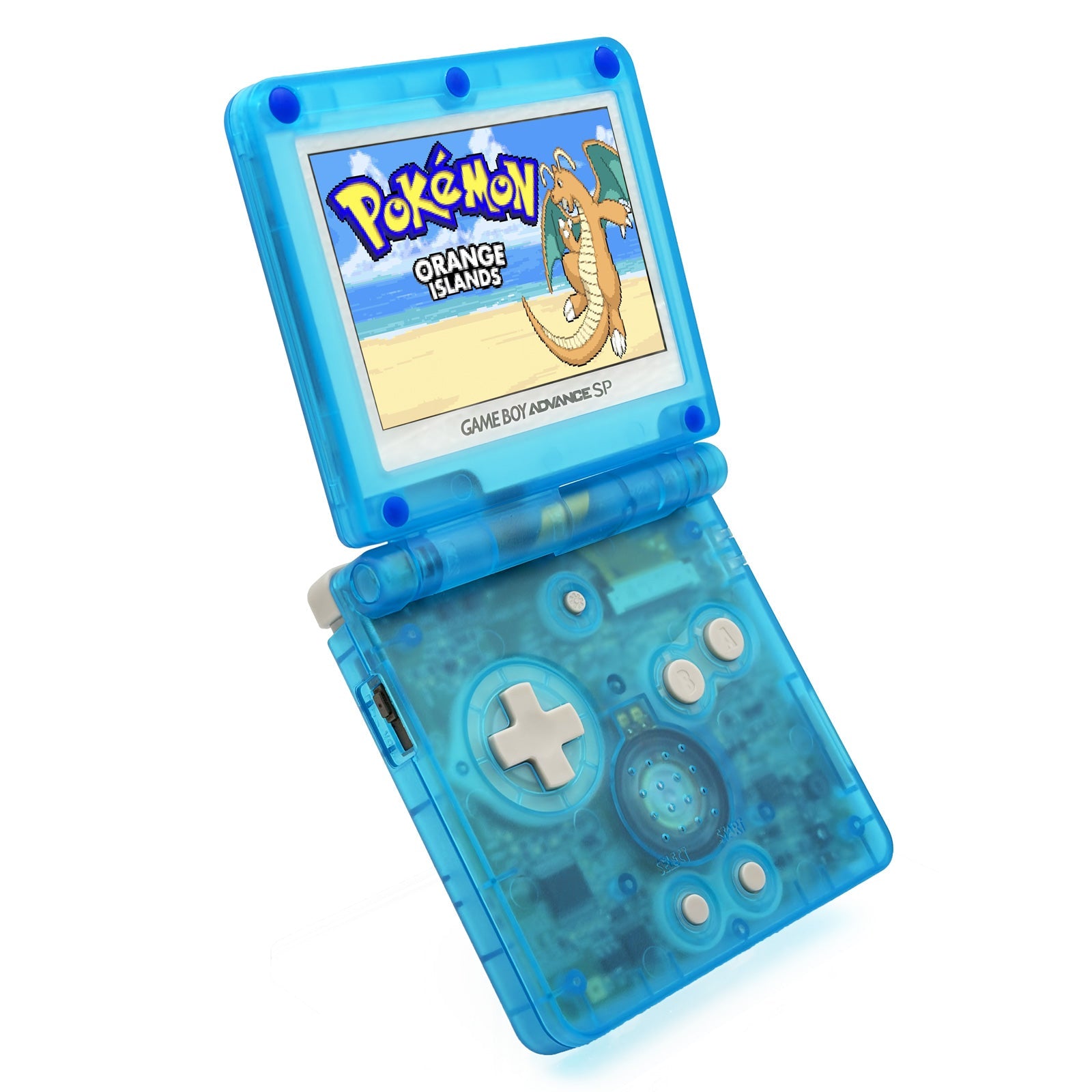 Game Boy Advance SP Dragonite Edition with IPS V5 display and custom Dratini evolution artwork