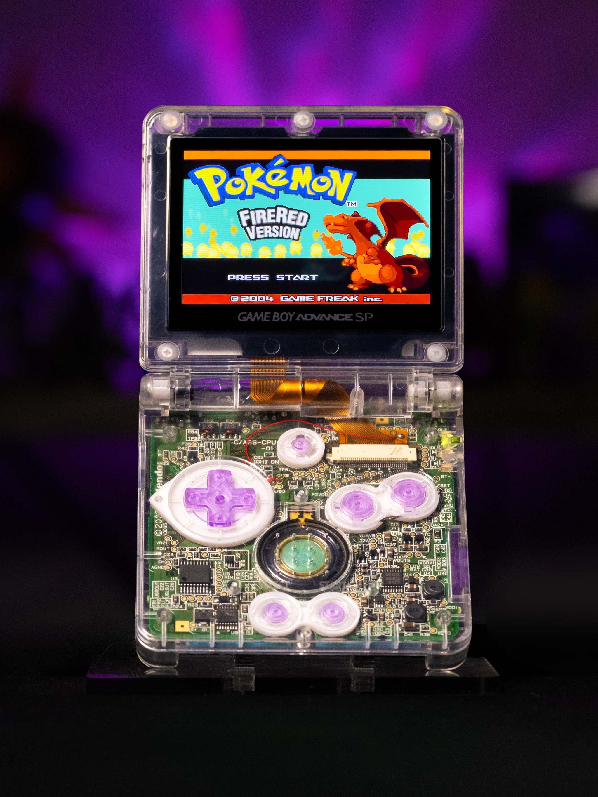 Custom Ancient Mew Game Boy Advance SP with transparent shell and cosmic artwork