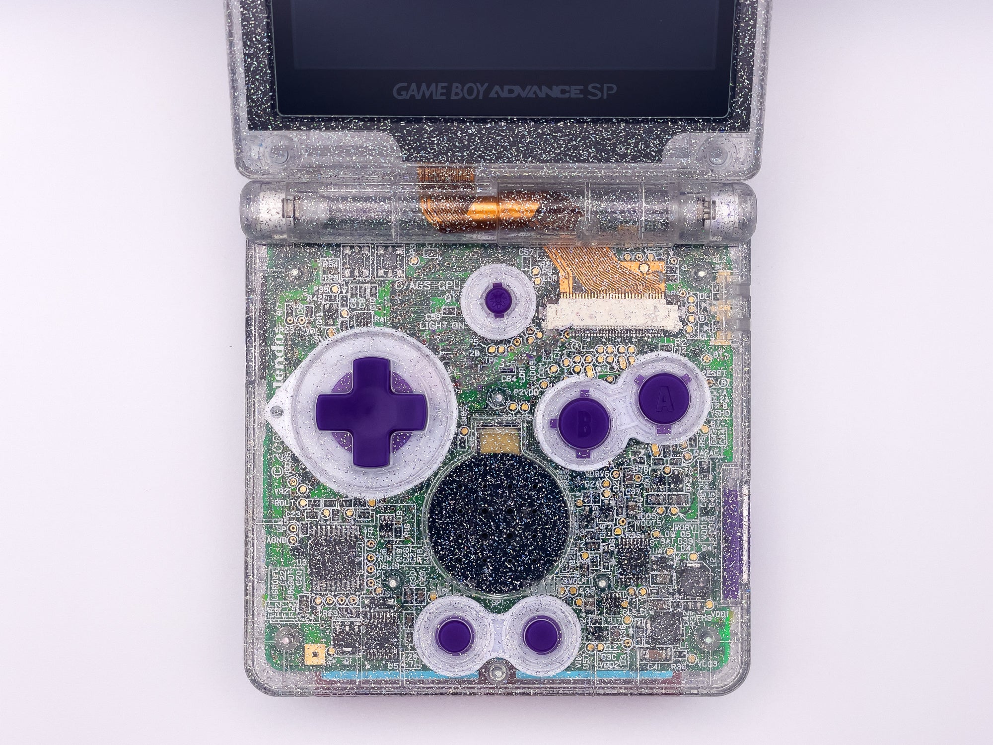 Game Boy Advance SP – Crystal Clear Glitter Edition - Retro Fit