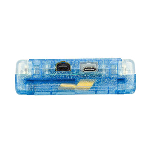 Suicune Edition Game Boy Advance SP with transparent blue shell and legendary Suicune artwork