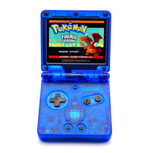 Transparent blue Game Boy Advance SP with IPS V5 display